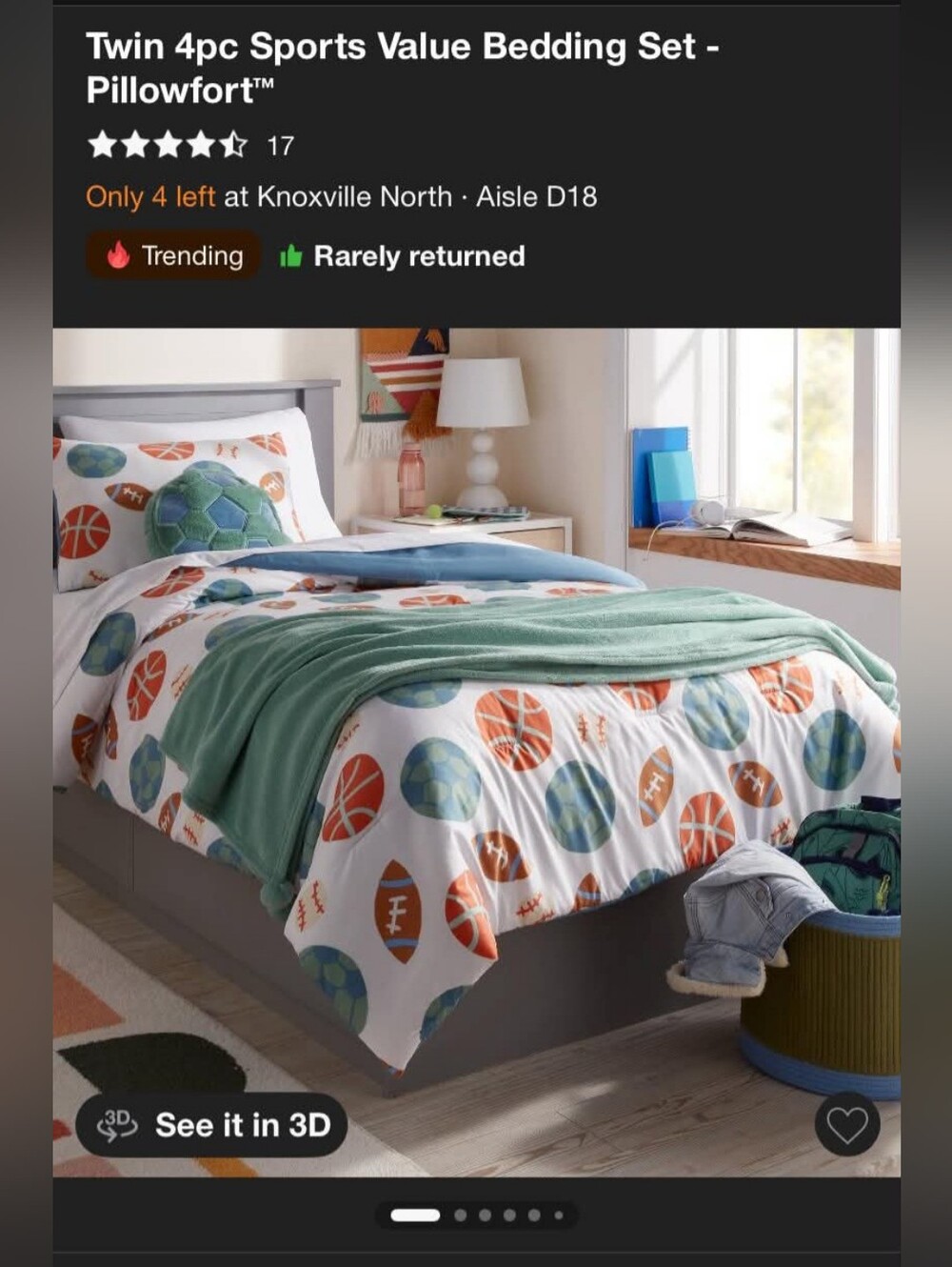 Pillowfort Sports Blanket, Throw,sham And Throw Pilow. in White, Green & Orange
